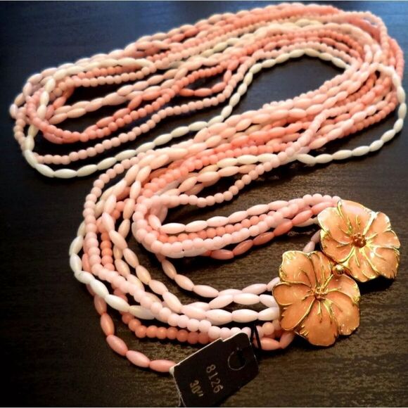 RARE VINTAGE ESTATE SIGNED TRIFARI ENAMELED FLOWER 30" NECKLACE NWT NOS - Picture 5 of 5